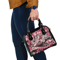 Japanese Hawaiian Crane Shoulder Handbag Soft Pink Tapa Patchwork Pattern