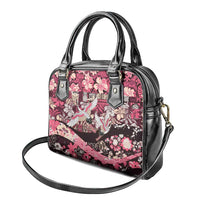 Japanese Hawaiian Crane Shoulder Handbag Soft Pink Tapa Patchwork Pattern