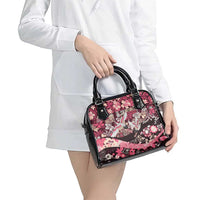 Japanese Hawaiian Crane Shoulder Handbag Soft Pink Tapa Patchwork Pattern