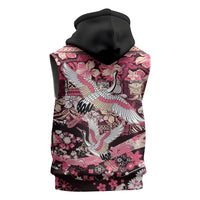 Japanese Hawaiian Crane Sleeveless Zip Hoodie Soft Pink Tapa Patchwork Pattern LT9 - Polynesian Pride