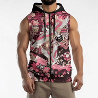 Japanese Hawaiian Crane Sleeveless Zip Hoodie Soft Pink Tapa Patchwork Pattern LT9 - Polynesian Pride