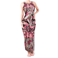 Japanese Hawaiian Crane Tank Maxi Dress Soft Pink Tapa Patchwork Pattern