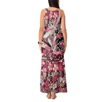 Japanese Hawaiian Crane Tank Maxi Dress Soft Pink Tapa Patchwork Pattern