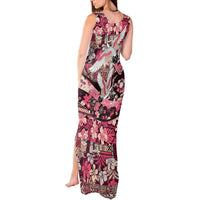 Japanese Hawaiian Crane Tank Maxi Dress Soft Pink Tapa Patchwork Pattern