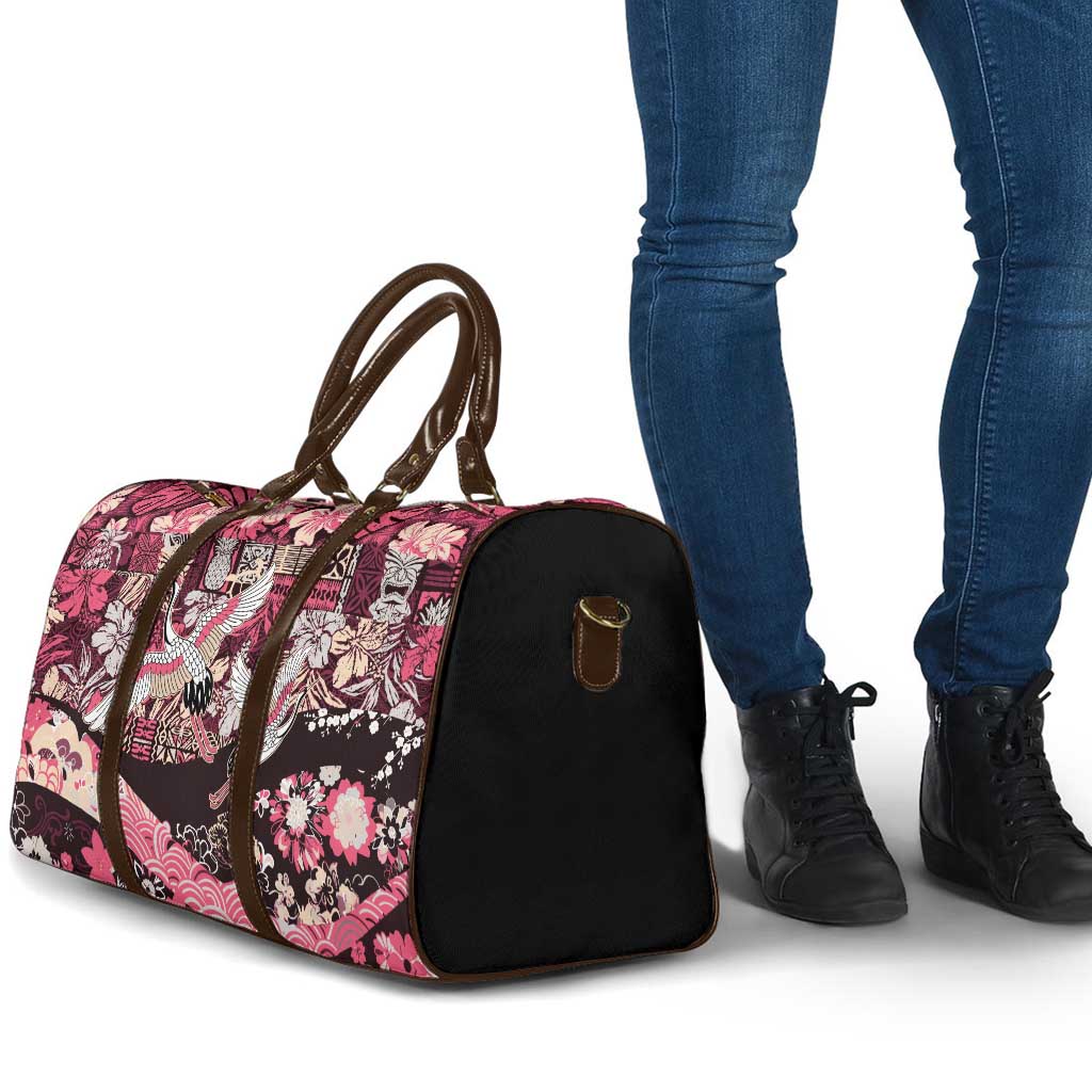 Japanese Hawaiian Crane Travel Bag Soft Pink Tapa Patchwork Pattern LT9 - Polynesian Pride