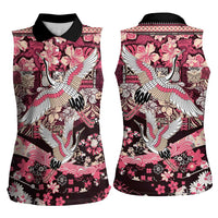 Japanese Hawaiian Crane Women Sleeveless Polo Shirt Soft Pink Tapa Patchwork Pattern LT9 - Polynesian Pride
