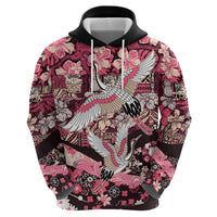 Japanese Hawaiian Crane Zip Hoodie Soft Pink Tapa Patchwork Pattern LT9 - Polynesian Pride