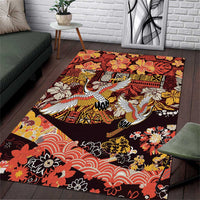 Japanese Hawaiian Crane Area Rug Yellow Ochre Tapa Patchwork Pattern LT9 Yellow - Polynesian Pride