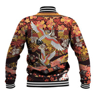 Japanese Hawaiian Crane Baseball Jacket Yellow Ochre Tapa Patchwork Pattern LT9 - Polynesian Pride