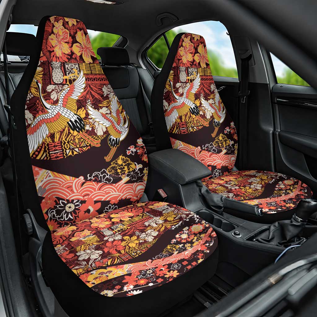 Japanese Hawaiian Crane Car Seat Cover Yellow Ochre Tapa Patchwork Pattern