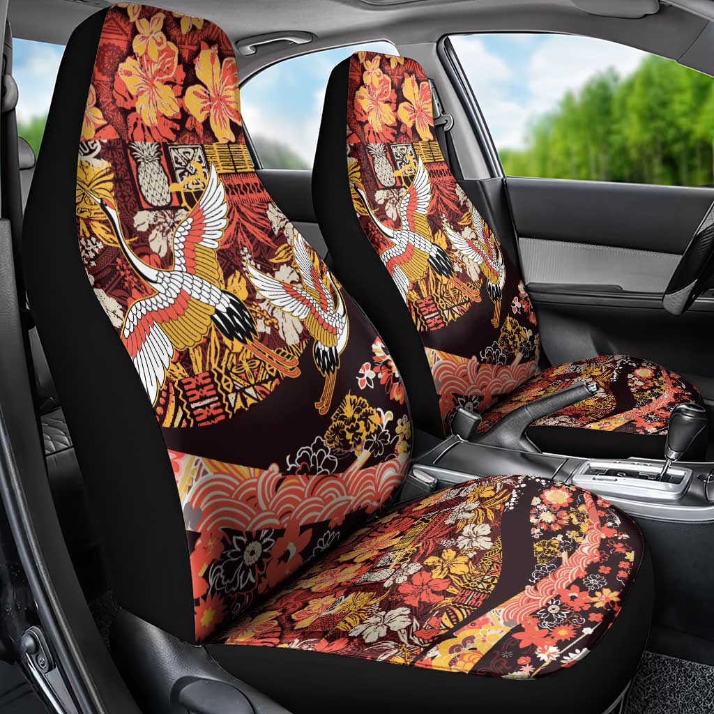 Japanese Hawaiian Crane Car Seat Cover Yellow Ochre Tapa Patchwork Pattern