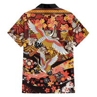Japanese Hawaiian Crane Family Matching Mermaid Dress and Hawaiian Shirt Yellow Ochre Tapa Patchwork Pattern