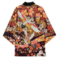 Japanese Hawaiian Crane Kimono Yellow Ochre Tapa Patchwork Pattern LT9 - Polynesian Pride