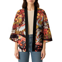 Japanese Hawaiian Crane Kimono Yellow Ochre Tapa Patchwork Pattern LT9 - Polynesian Pride