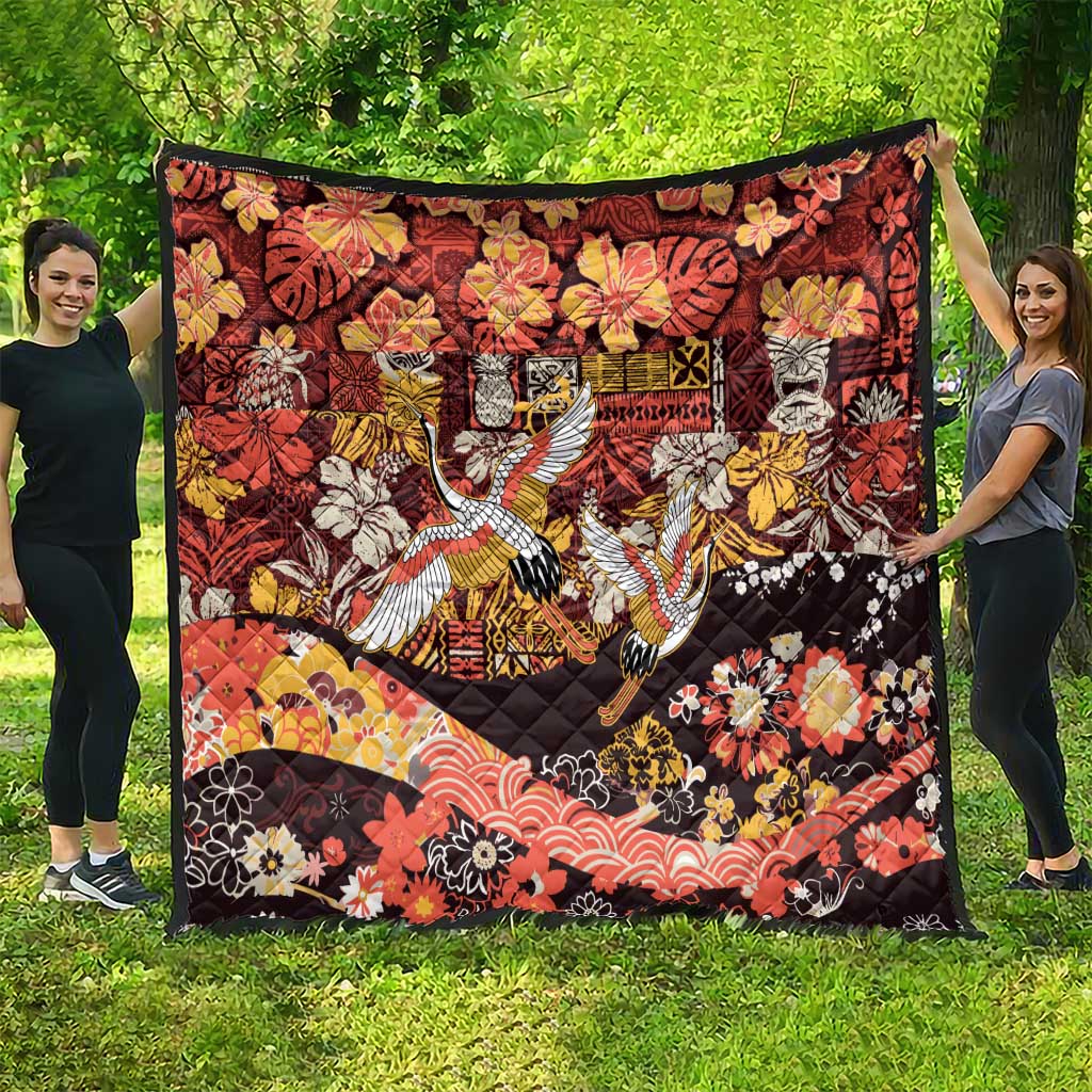 Japanese Hawaiian Crane Quilt Yellow Ochre Tapa Patchwork Pattern