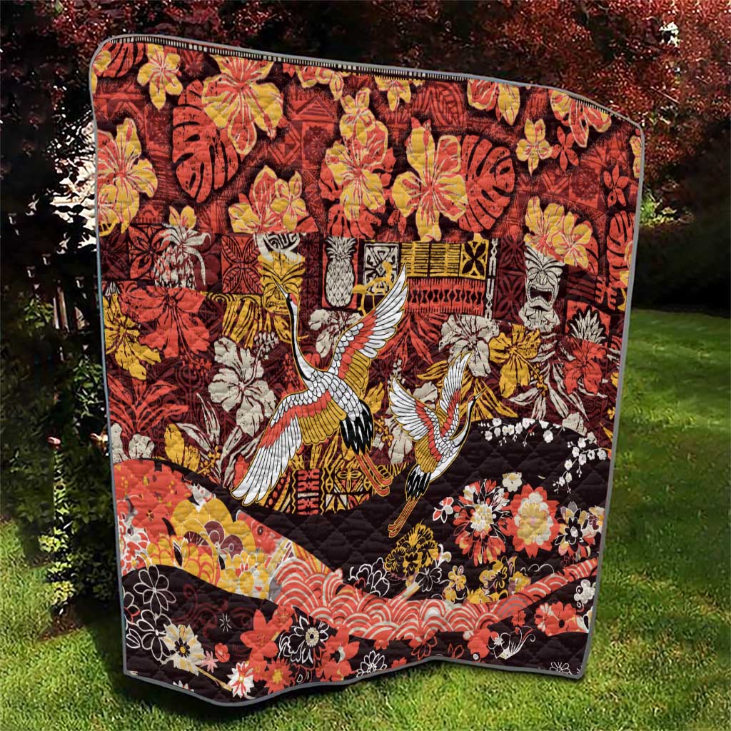 Japanese Hawaiian Crane Quilt Yellow Ochre Tapa Patchwork Pattern