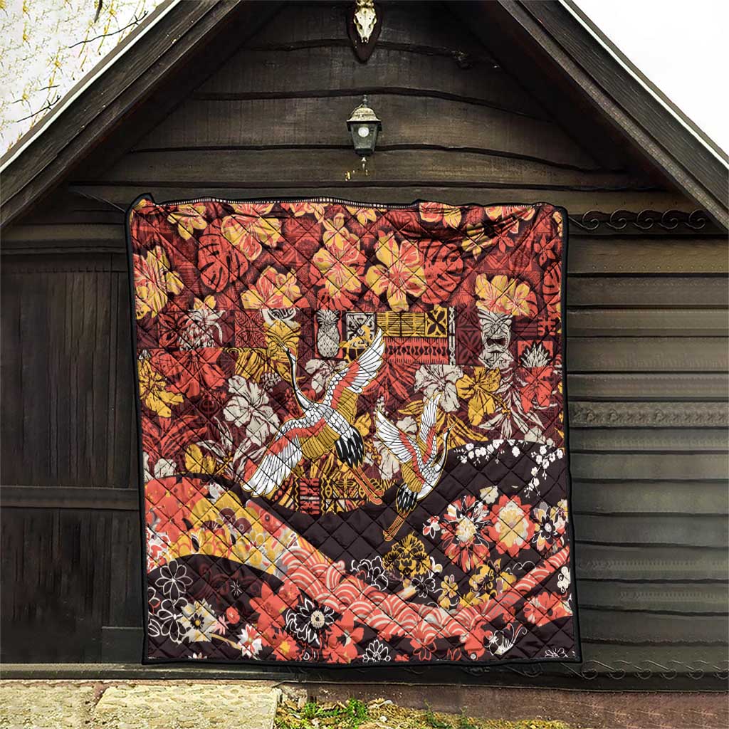 Japanese Hawaiian Crane Quilt Yellow Ochre Tapa Patchwork Pattern