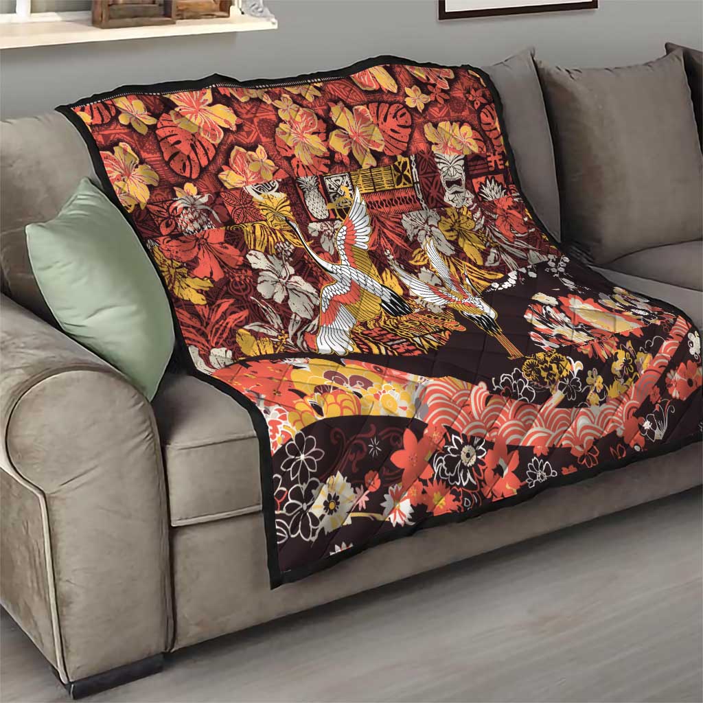 Japanese Hawaiian Crane Quilt Yellow Ochre Tapa Patchwork Pattern