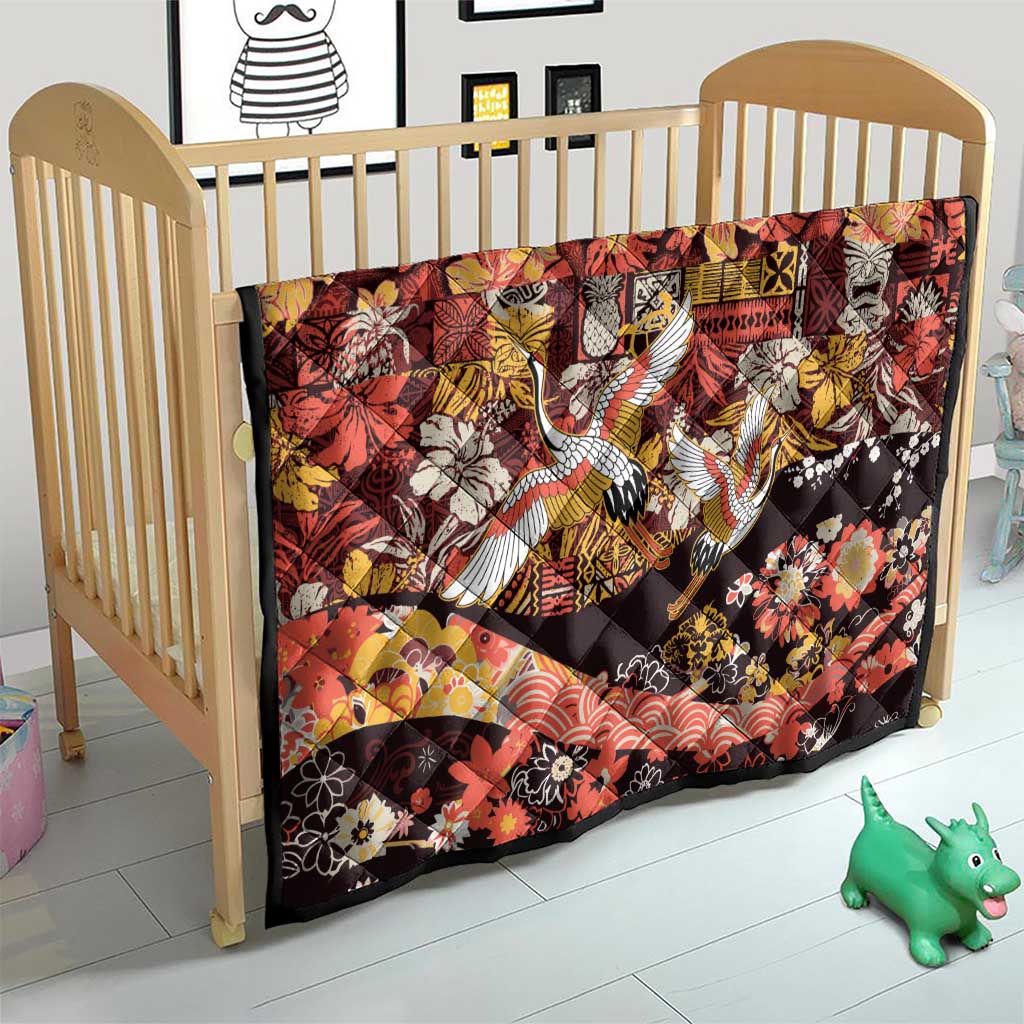 Japanese Hawaiian Crane Quilt Yellow Ochre Tapa Patchwork Pattern