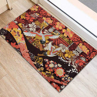Japanese Hawaiian Crane Rubber Doormat Yellow Ochre Tapa Patchwork Pattern LT9 - Polynesian Pride