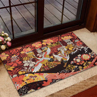 Japanese Hawaiian Crane Rubber Doormat Yellow Ochre Tapa Patchwork Pattern LT9 - Polynesian Pride
