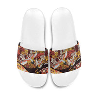Japanese Hawaiian Crane Slide Sandals Yellow Ochre Tapa Patchwork Pattern LT9 Yellow - Polynesian Pride