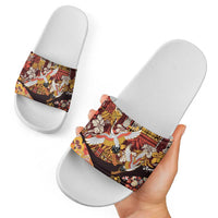 Japanese Hawaiian Crane Slide Sandals Yellow Ochre Tapa Patchwork Pattern LT9 - Polynesian Pride