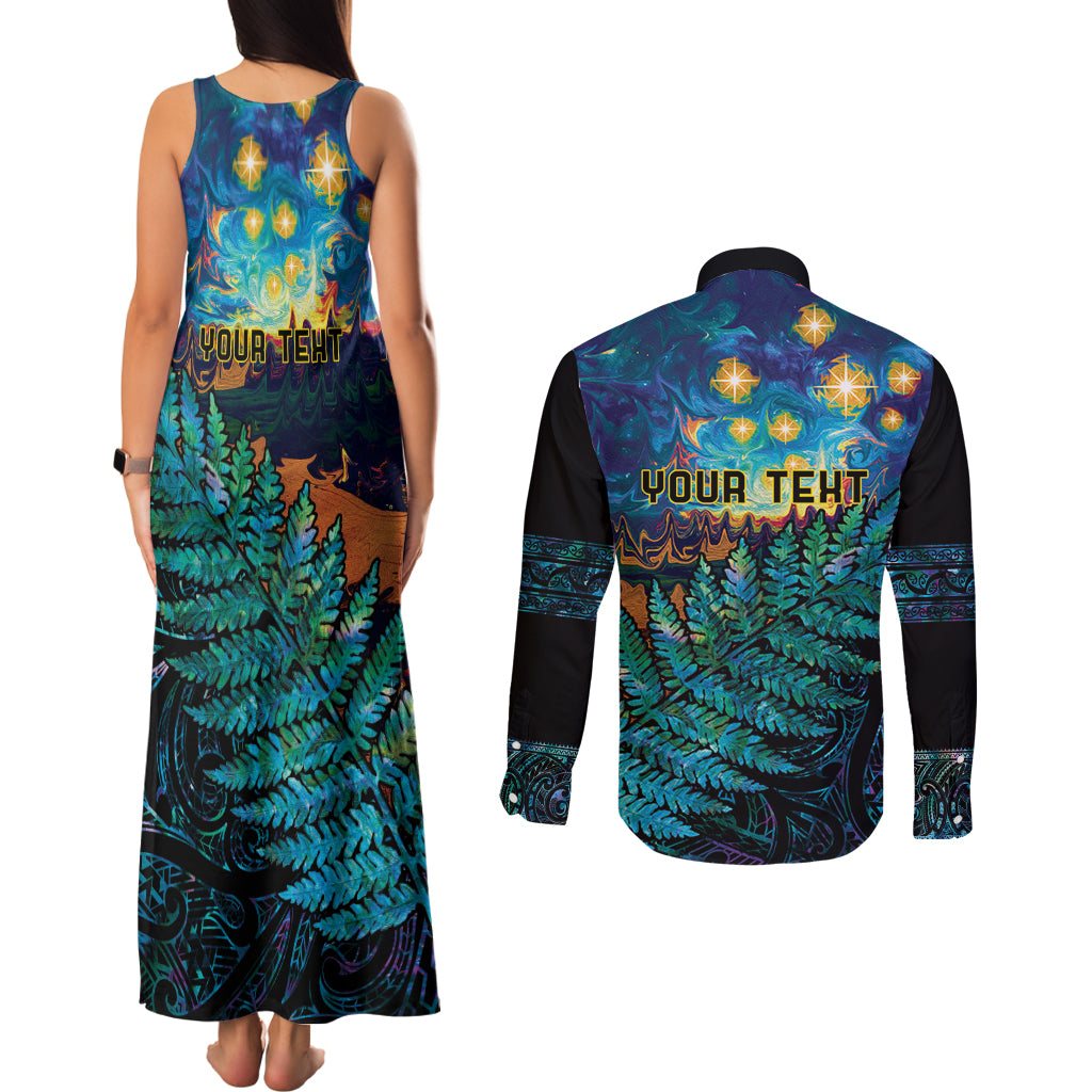 Matariki Te Tau Hou Maori Couples Matching Tank Maxi Dress and Long Sleeve Button Shirt New Zealand Silver Fern Night Starry Sky