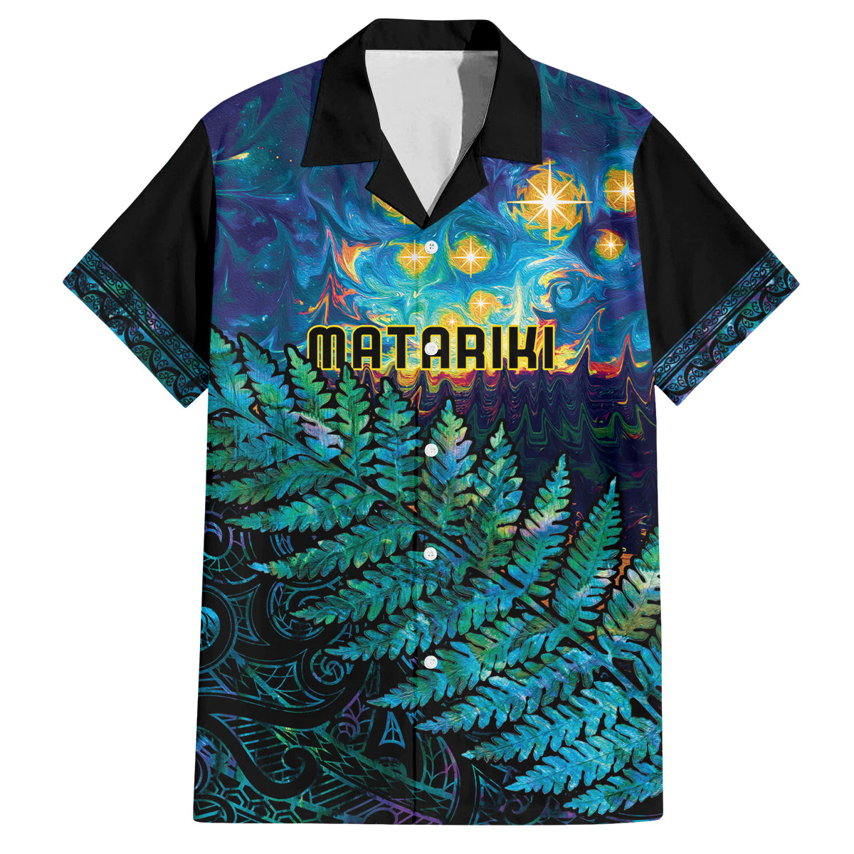 Matariki Te Tau Hou Maori Family Matching Long Sleeve Bodycon Dress and Hawaiian Shirt New Zealand Silver Fern Night Starry Sky