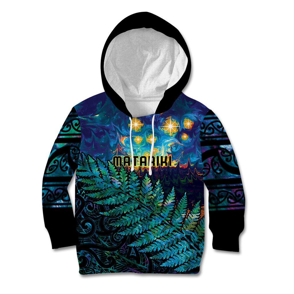 Matariki Te Tau Hou Maori Kid Hoodie New Zealand Silver Fern Night Starry Sky