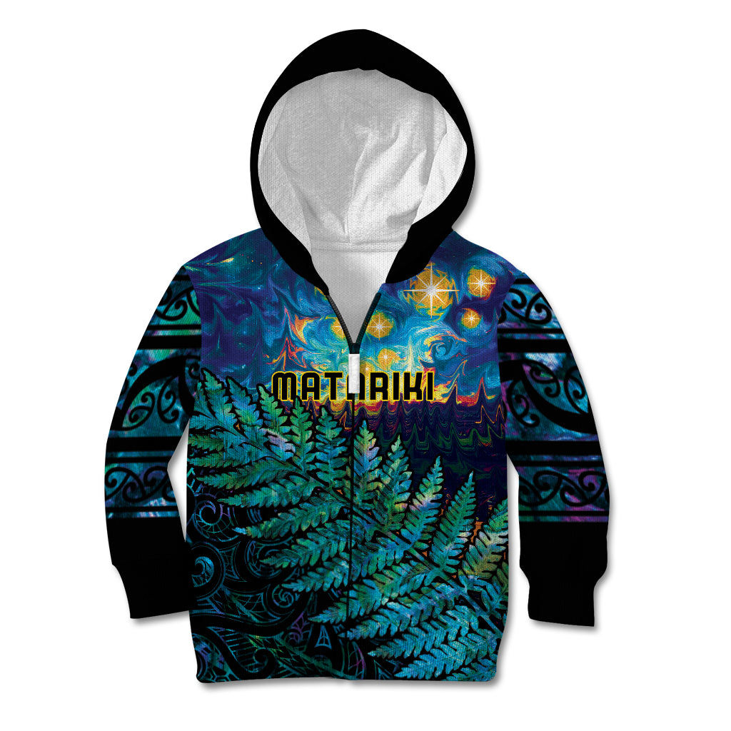 Matariki Te Tau Hou Maori Kid Hoodie New Zealand Silver Fern Night Starry Sky
