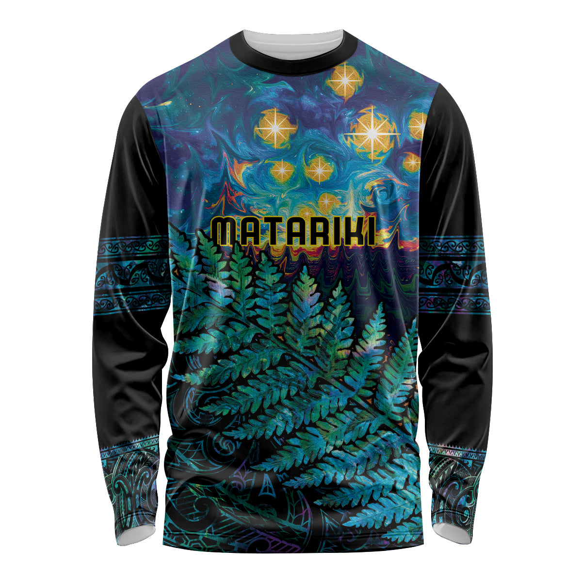 Matariki Te Tau Hou Maori Long Sleeve Shirt New Zealand Silver Fern Night Starry Sky