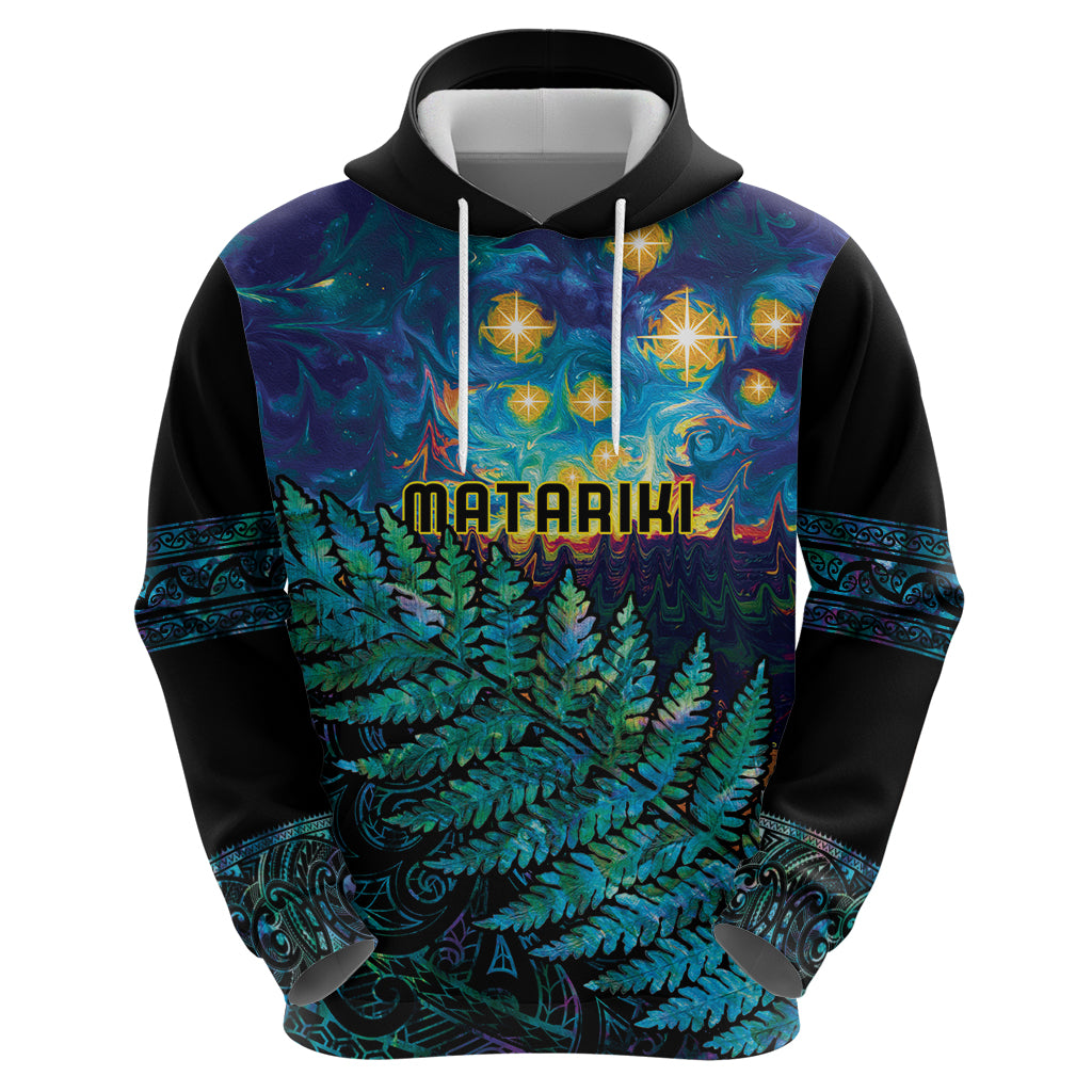 Matariki Te Tau Hou Maori Zip Hoodie New Zealand Silver Fern Night Starry Sky