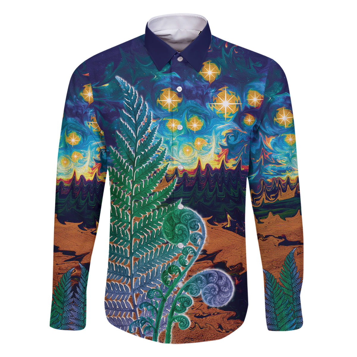Personalised New Zealand Matariki Art Star Family Matching Short Sleeve Bodycon Dress and Hawaiian Shirt Koru Fern Night Starry Sky