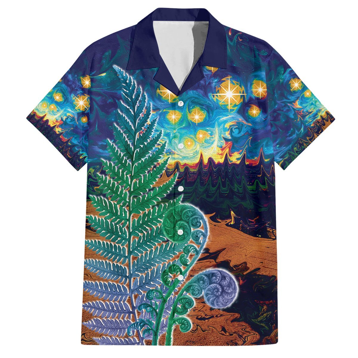 Personalised New Zealand Matariki Art Star Hawaiian Shirt Koru Fern Night Starry Sky LT9 Black - Polynesian Pride