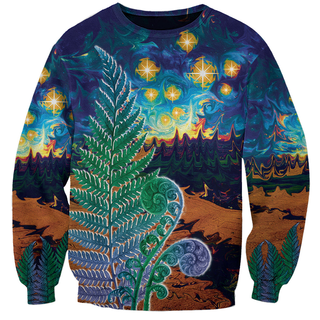 Personalised New Zealand Matariki Art Star Sweatshirt Koru Fern Night Starry Sky LT9 Unisex Black - Polynesian Pride