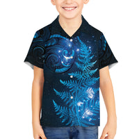 New Zealand Matariki Family Matching Off Shoulder Short Dress and Hawaiian Shirt Blue Milky Way Stars Night Sky LT9 Son's Shirt Blue - Polynesian Pride