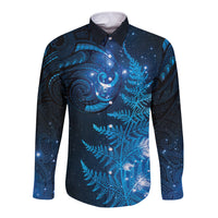 New Zealand Matariki Long Sleeve Button Shirt Blue Milky Way Stars Night Sky LT9 Unisex Blue - Polynesian Pride