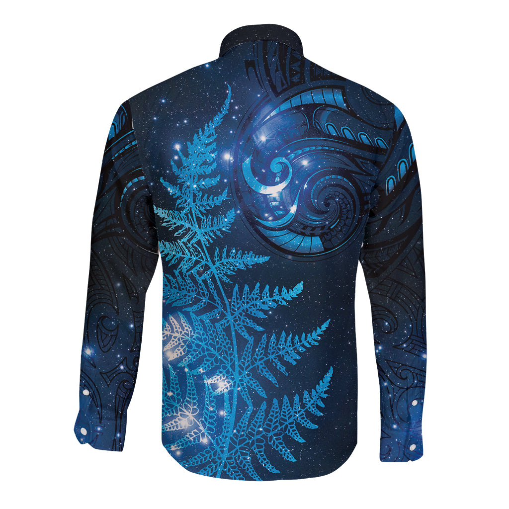 New Zealand Matariki Long Sleeve Button Shirt Blue Milky Way Stars Night Sky LT9 - Polynesian Pride