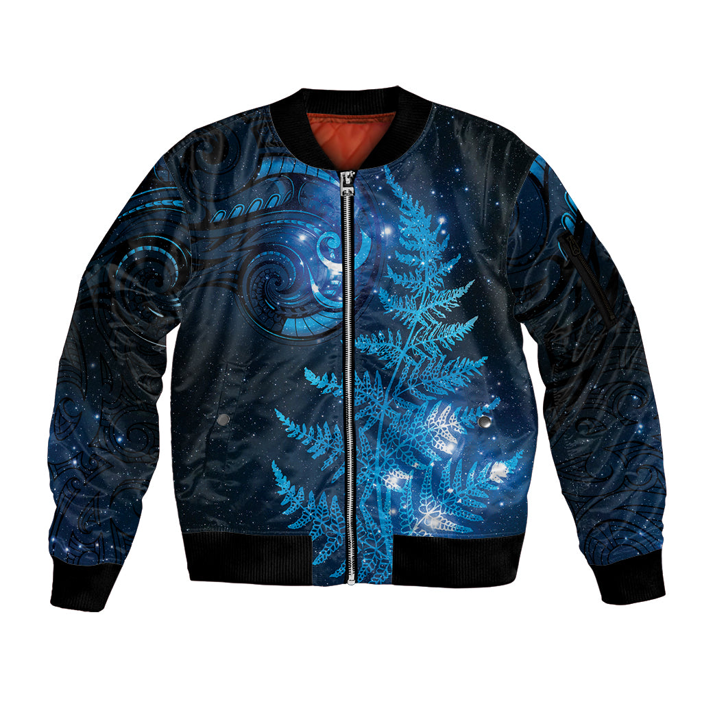 New Zealand Matariki Sleeve Zip Bomber Jacket Blue Milky Way Stars Night Sky LT9 Unisex Blue - Polynesian Pride