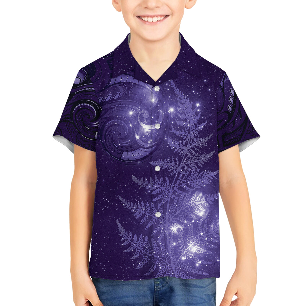 New Zealand Matariki Family Matching Long Sleeve Bodycon Dress and Hawaiian Shirt Purple Milky Way Stars Night Sky LT9 Son's Shirt Purple - Polynesian Pride