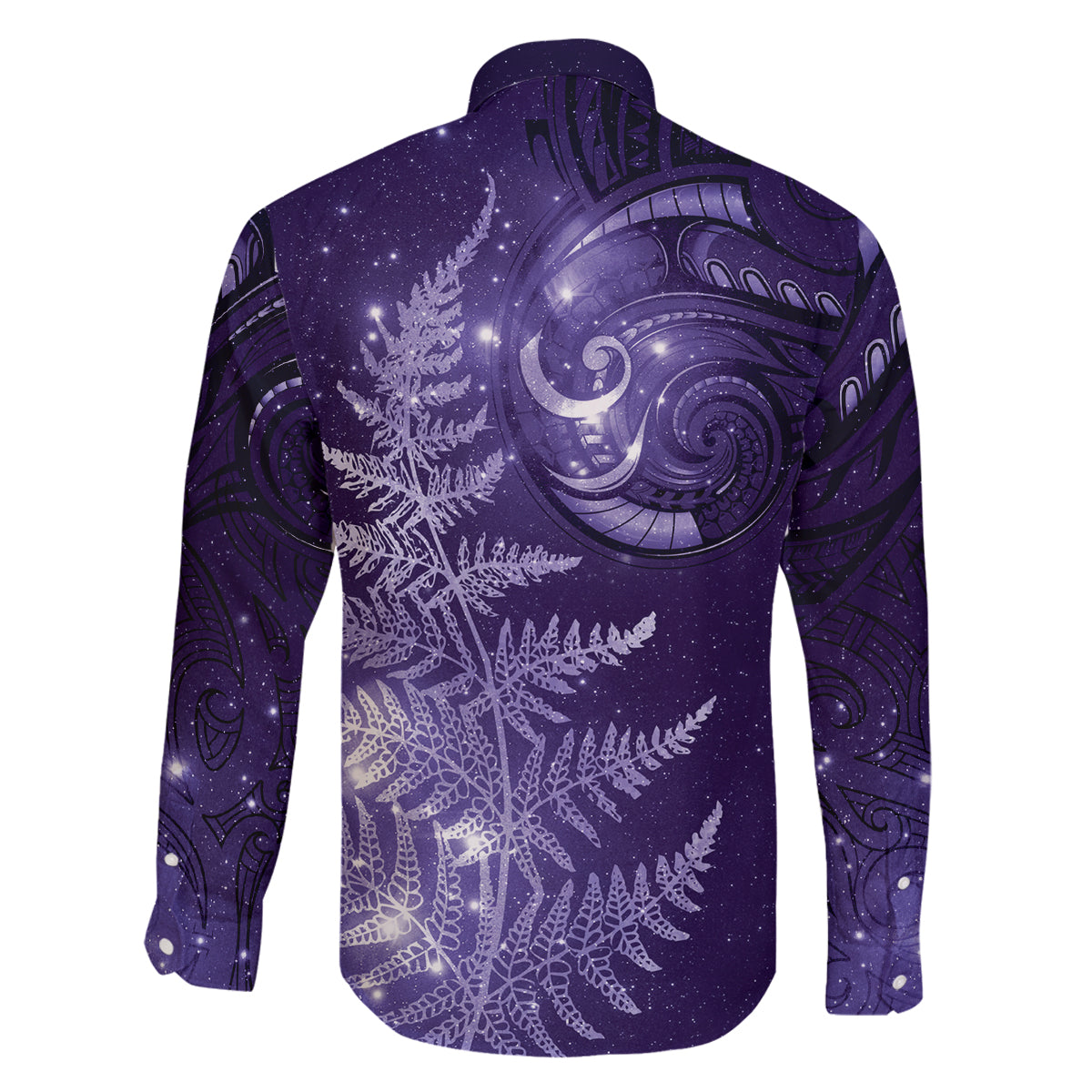 New Zealand Matariki Family Matching Off The Shoulder Long Sleeve Dress and Hawaiian Shirt Purple Milky Way Stars Night Sky LT9 - Polynesian Pride