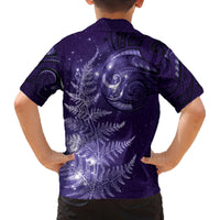 New Zealand Matariki Family Matching Off Shoulder Short Dress and Hawaiian Shirt Purple Milky Way Stars Night Sky LT9 - Polynesian Pride
