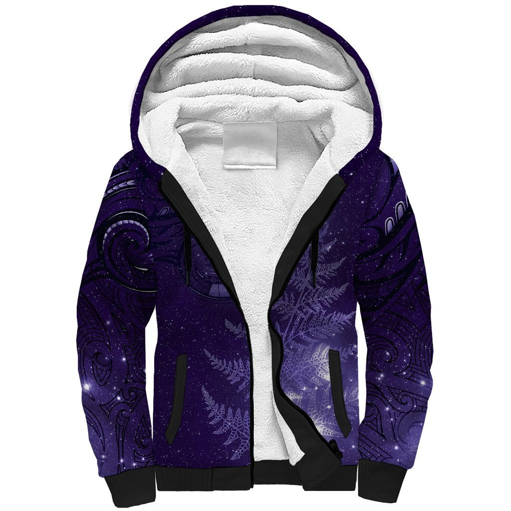New Zealand Matariki Sherpa Hoodie Purple Milky Way Stars Night Sky LT9 Unisex Purple - Polynesian Pride