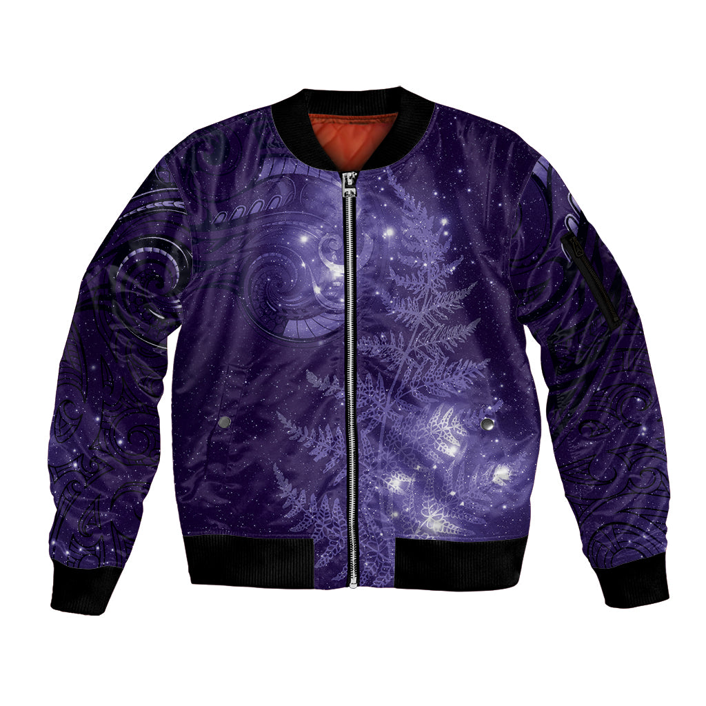 New Zealand Matariki Sleeve Zip Bomber Jacket Purple Milky Way Stars Night Sky LT9 Unisex Purple - Polynesian Pride