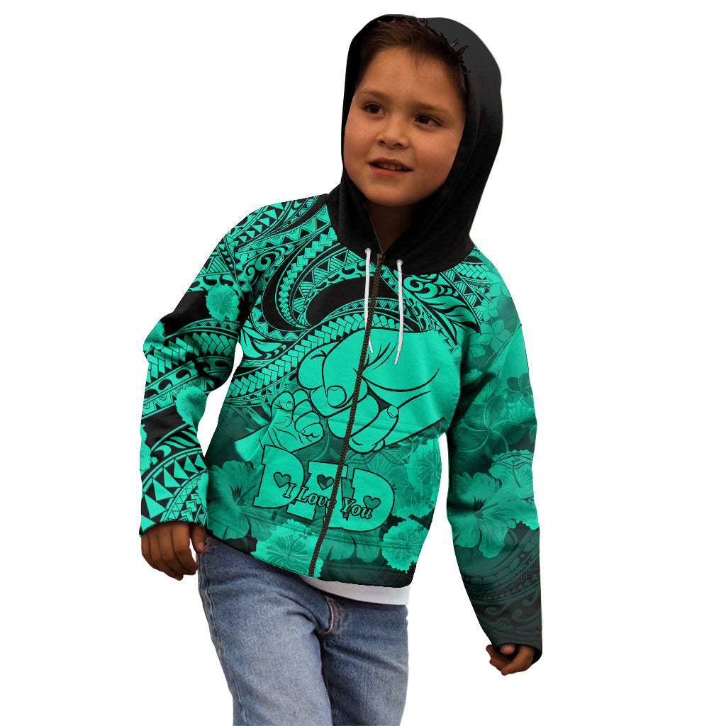 Personalised Polynesian Pride Happy Father Day Kid Hoodie I Love You Dad - Polynesian Tribal Green LT9 - Polynesian Pride
