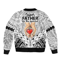 Polynesian Father's Day Gift For Dad Sleeve Zip Bomber Jacket Super Father In The World - Black Polynesian Pattern LT9 - Polynesian Pride