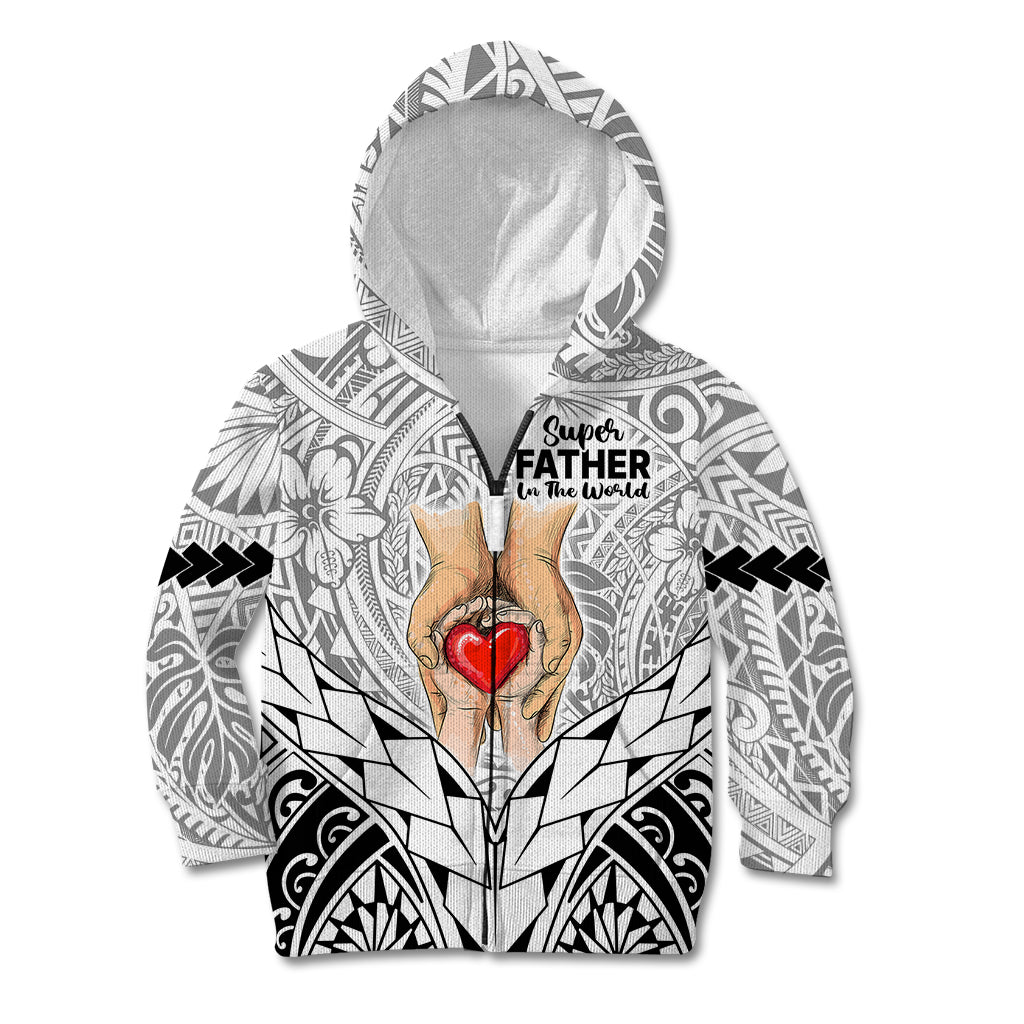 Personalised Polynesian Father's Day Gift For Dad Kid Hoodie Super Father In The World - Black Polynesian Pattern LT9 Zip Hoodie Black - Polynesian Pride