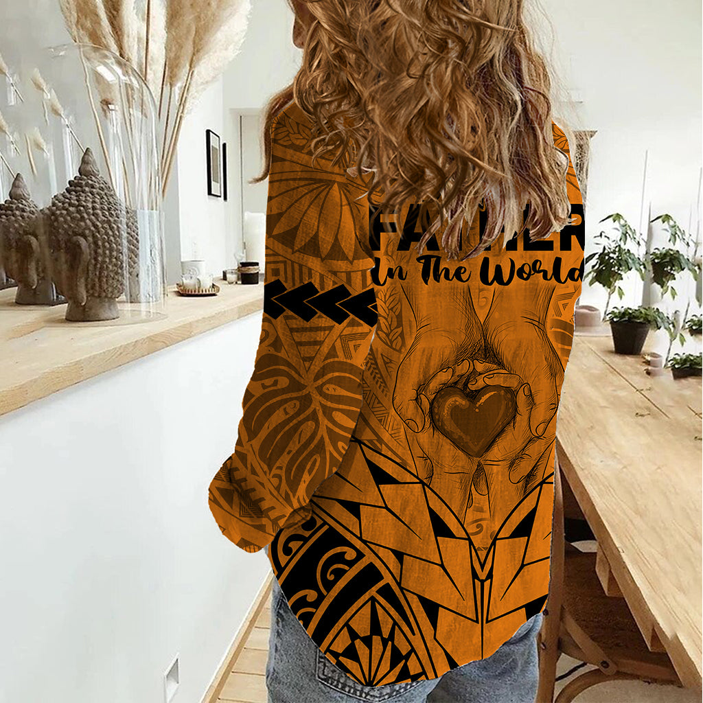 Polynesian Father's Day Gift For Dad Women Casual Shirt Super Father In The World - Gold Polynesian Pattern LT9 - Polynesian Pride
