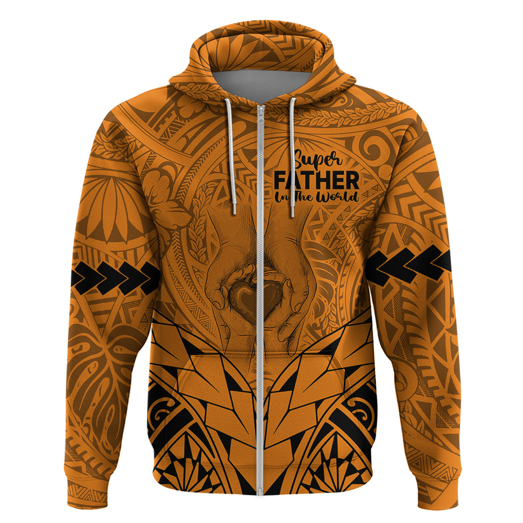 Custom Polynesian Fathers Day Gift For Dad Hoodie Super Father In The World Gold Polynesian Pattern LT9 Zip Hoodie Gold - Polynesian Pride